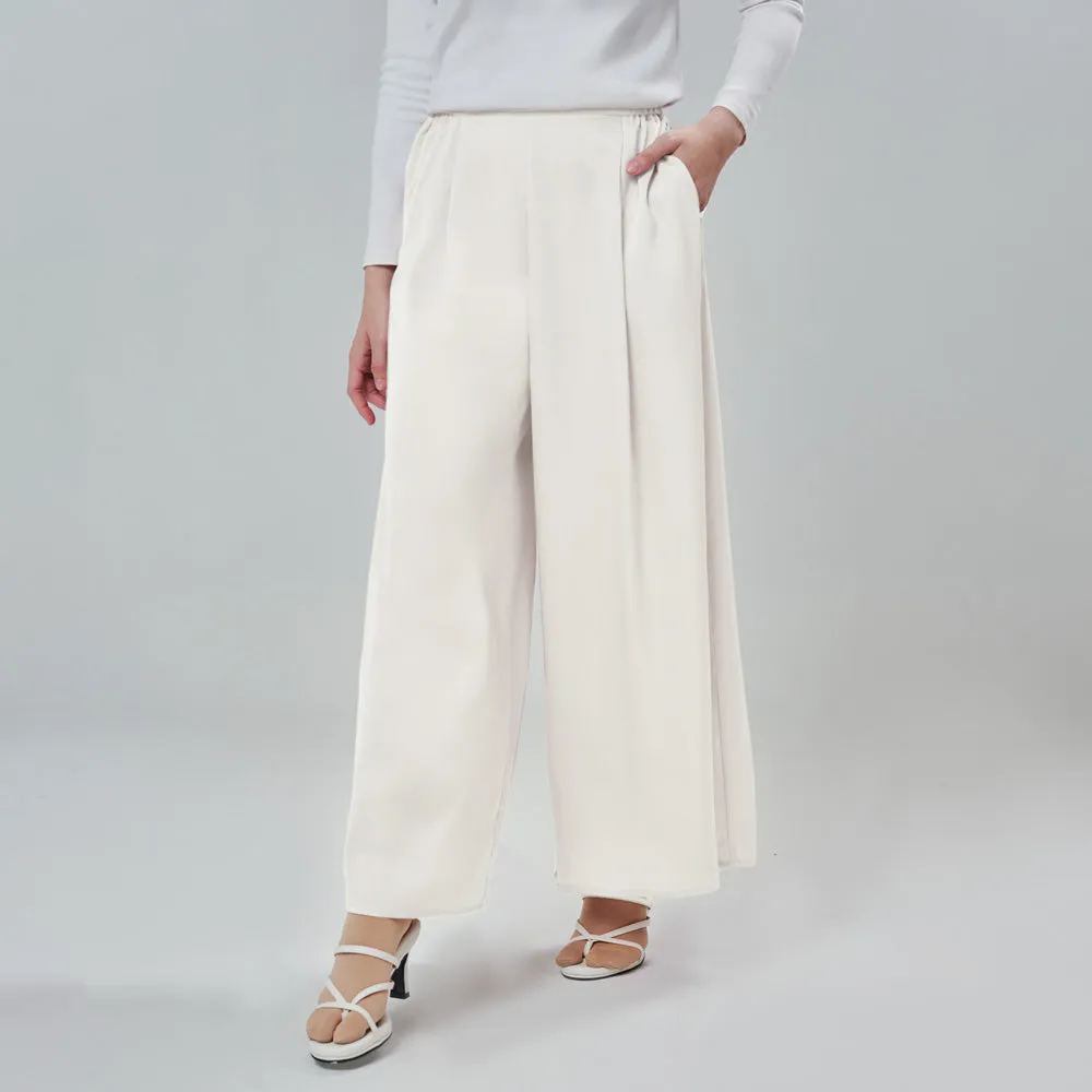 Satin Wide Pants - White