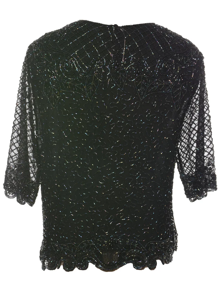 Silk Beaded Evening Top - M