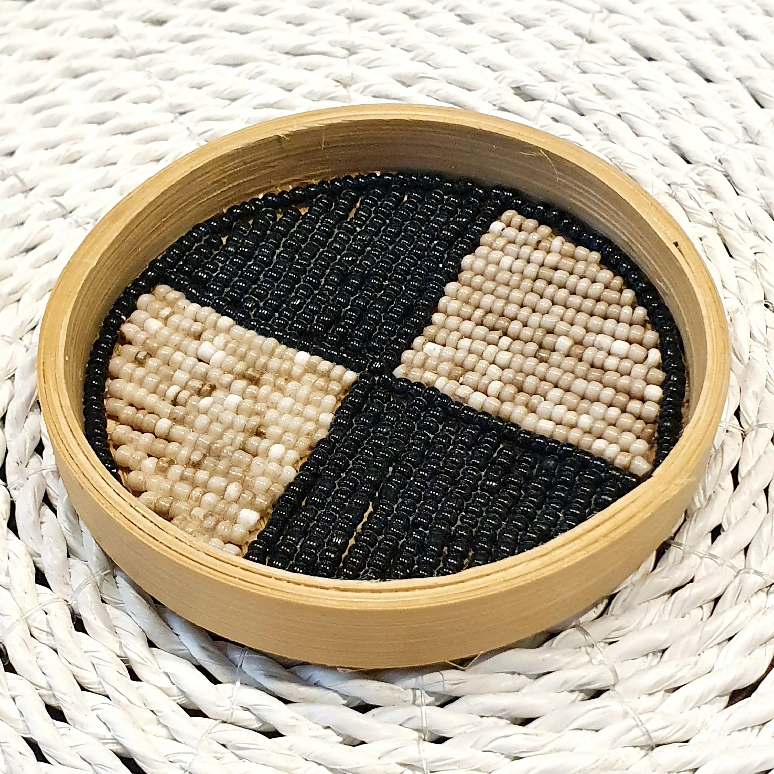 Small Round Bamboo Beaded Coasters (W)