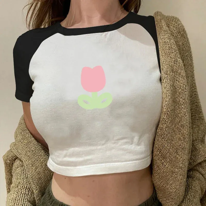 Tulip Vintage Graphic Hot Girl T-Shirt Crop Top