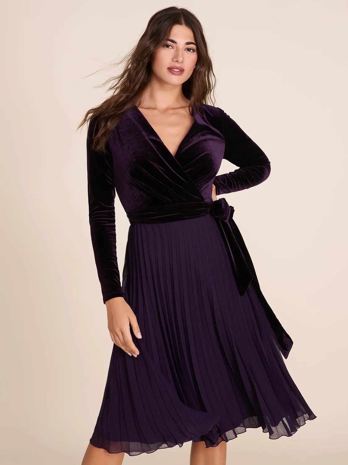 Velvet & Chiffon Fit & Flare Midi Dress