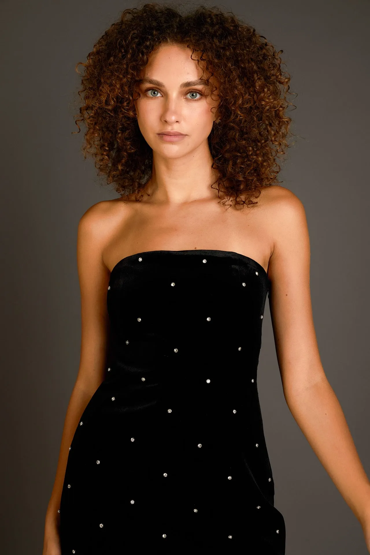 Velvet Rhinestone Mini Dress