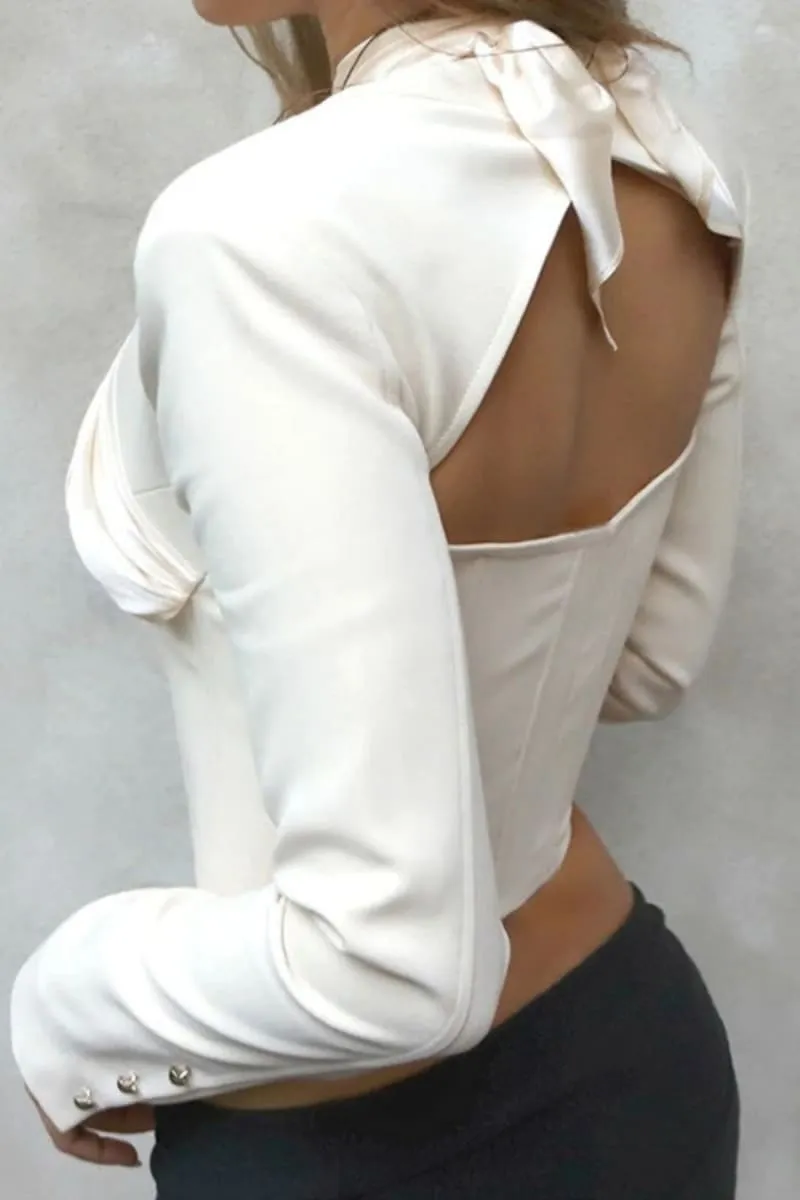 White Long Sleeve Halter Corset Top