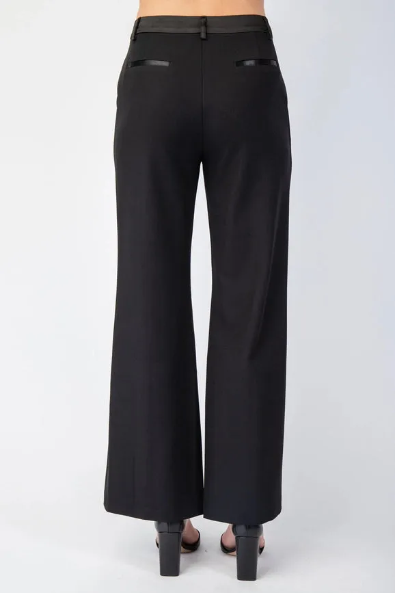 Woven Tailored Pants with Satin Contrast Insert BLK