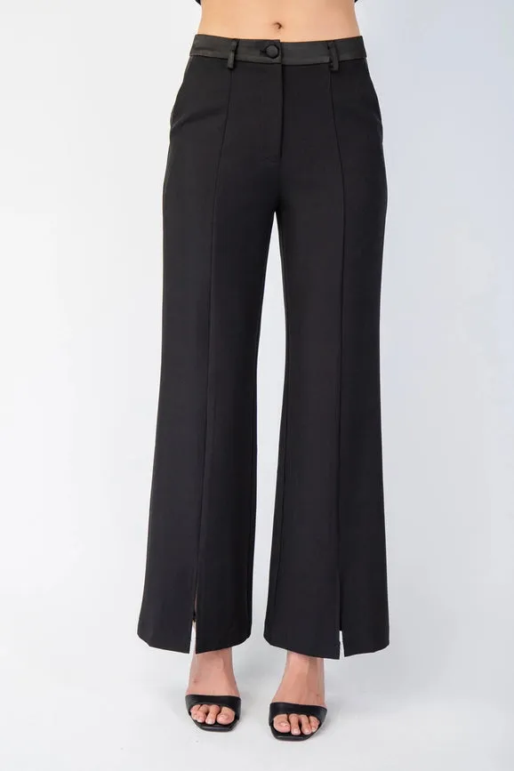 Woven Tailored Pants with Satin Contrast Insert BLK