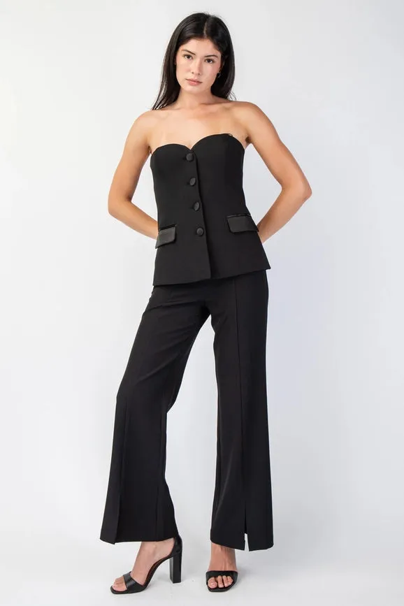 Woven Tailored Pants with Satin Contrast Insert BLK